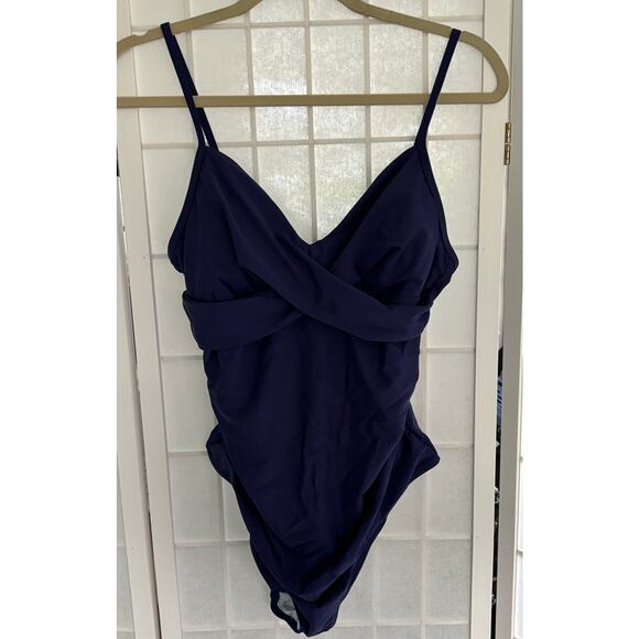CUPSHE‎ One Piece Navy Blue Ruched Adjustable Straps Swimsuit Size Large NWT - Picture 1 of 9